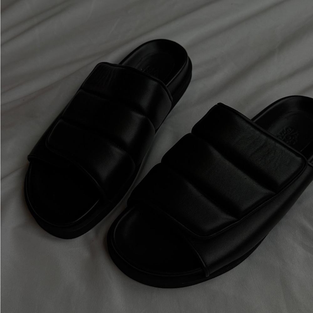 Gia Borghini Black Padded Slide Sandals